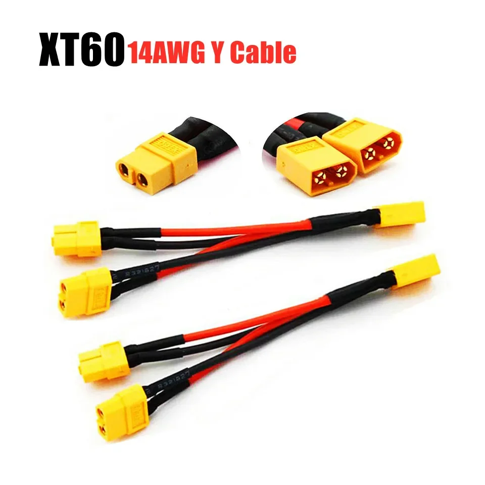 

XT60 Parallel Battery Connector Male/Female Cable Dual Extension Y Splitter 14AWG Silicone Wire for RC Battery Motor