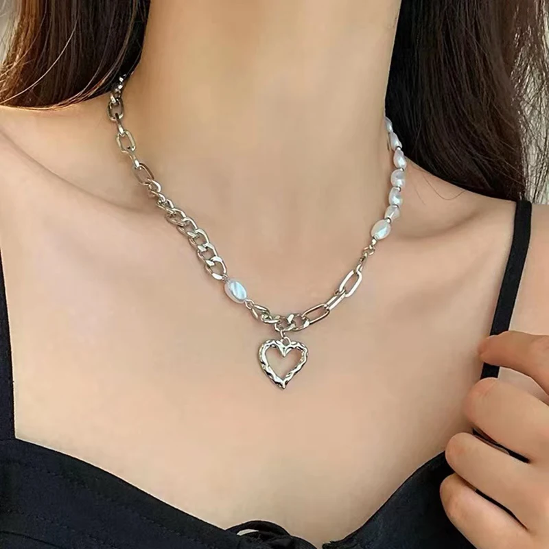 New 925 Sterling Silver Heart Necklace Love Pendant Hip Hop Style Choker Party Gift for Women Fine Jewelry