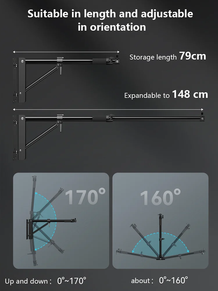 Suporte de parede para lâmpada fotográfica anel luz softbox braço crescimento ajustável 79-148cm