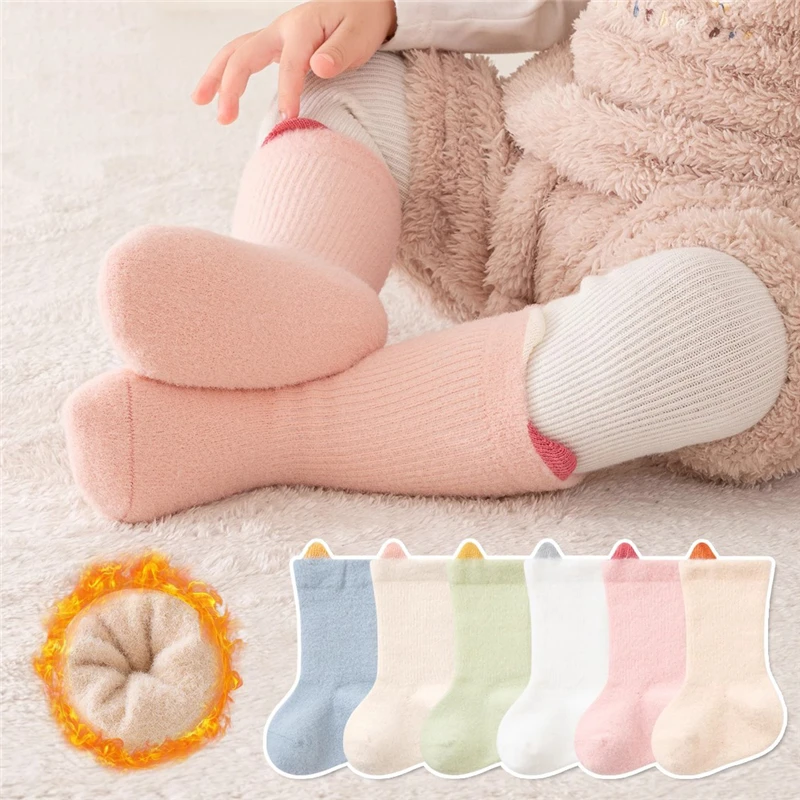 

Зимние толстые носки для новорожденных от 0 до 5 лет, детские теплые детские гетры для девочек и мальчиков, мягкие плюшевые махровые носки для малышей, аксессуары для детей
