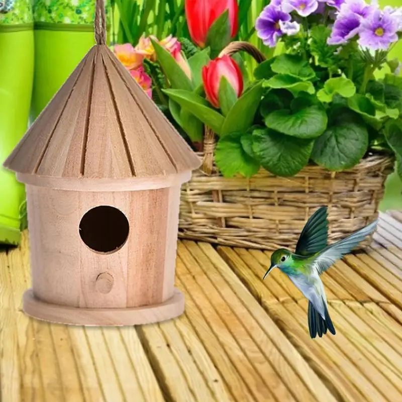 Wooden Bird House Nest Handmade Ecofriendly Bird Nest Cage Outdoor Birdhouse Garden Yard Hanging Decoration Crafts Dropshipping