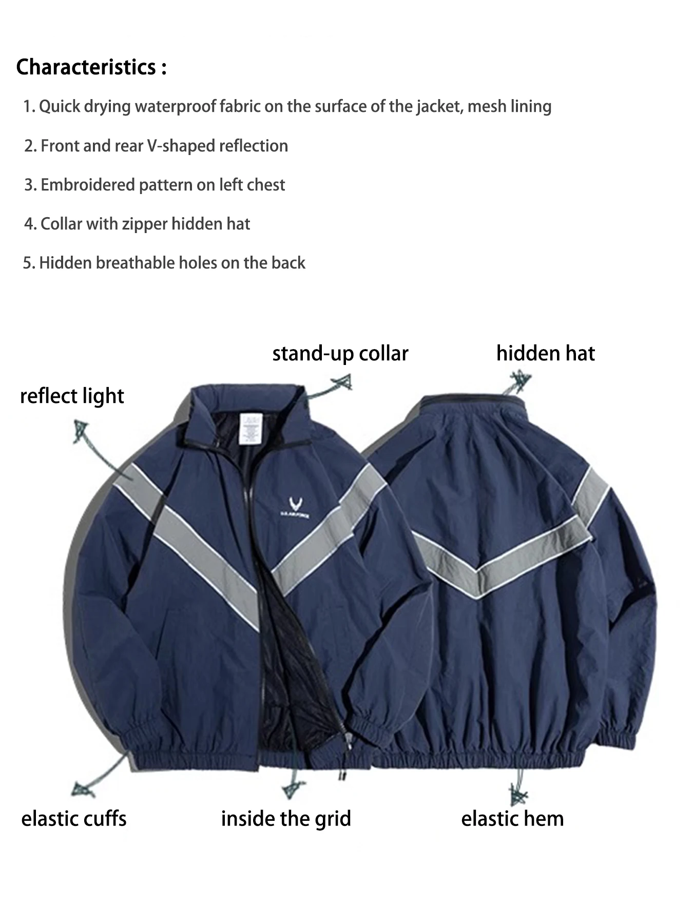 US Air Force Training Suit and Trackpants Set, Men's Nylon Waterproof Reflective Sports Jacket and Pants for Spring and Autumn