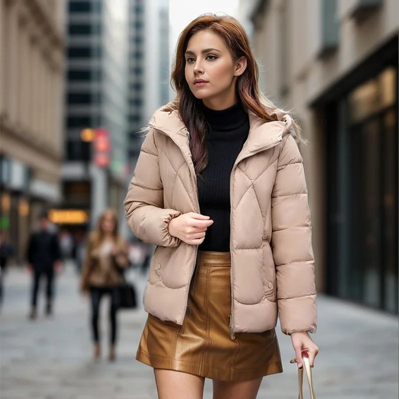 Women\'s Winter Jacket Winter Slimming Short Lightweight Cotton Jacket Female Pure Color Hooded Coats Thicken Warm Padded Jacket