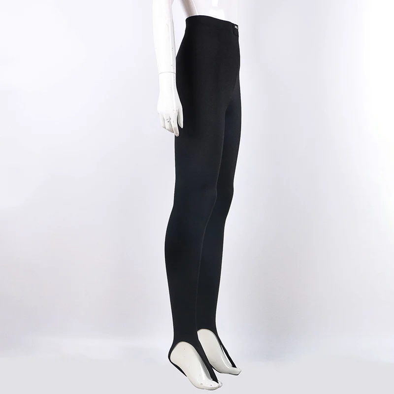 Damen High-Waist Steigbügel-Leggings, glänzend, dehnbar, eng anliegend, einfarbig schwarz, lange Hose – Detail 11