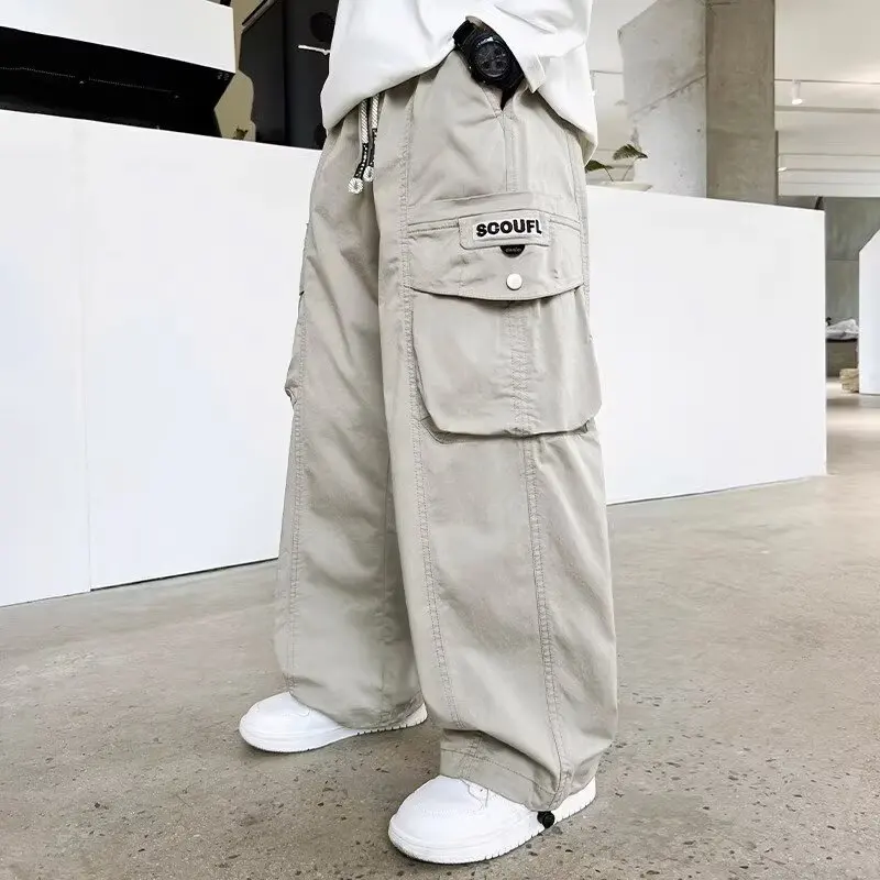 5 6 8 10 12 14 Years Boys Cargo Pants Spring Summer New Solid Color Loose Causal Overalls For Teen Kids Cotton Trousers