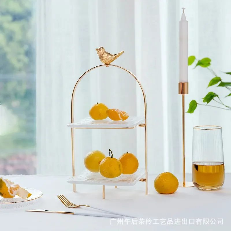 Double Layer Metal Tableware Storage Rack Hotel Coffee Break Snack Stand Afternoon Tea Set Light Luxury European Style