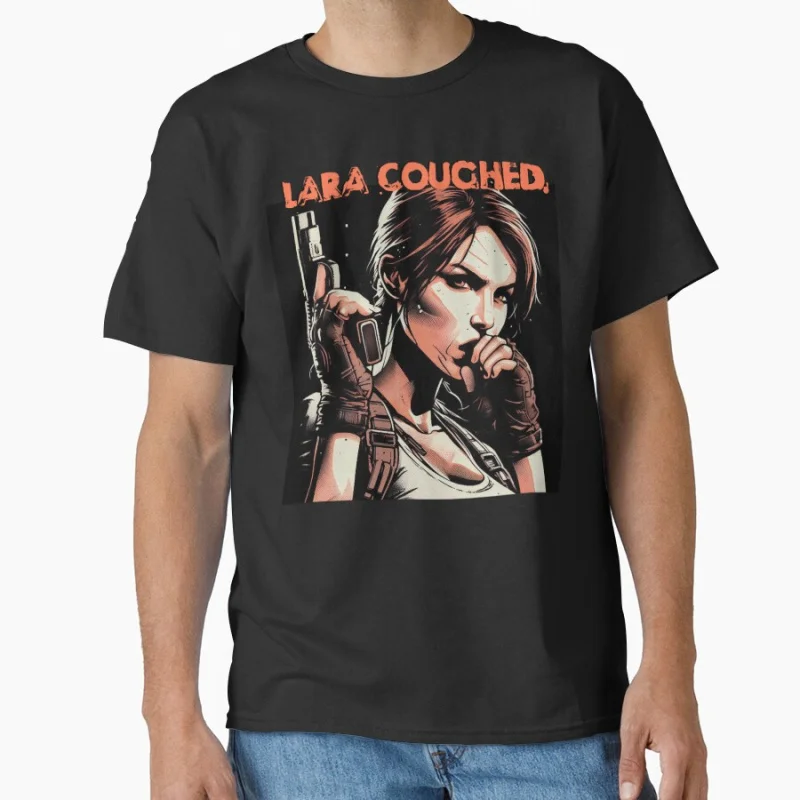 

Lara Coughed Tomb Raider Lara Croft 80s Video game Gift t shirt for man Large size Tops 100% cotton printed Clothes
