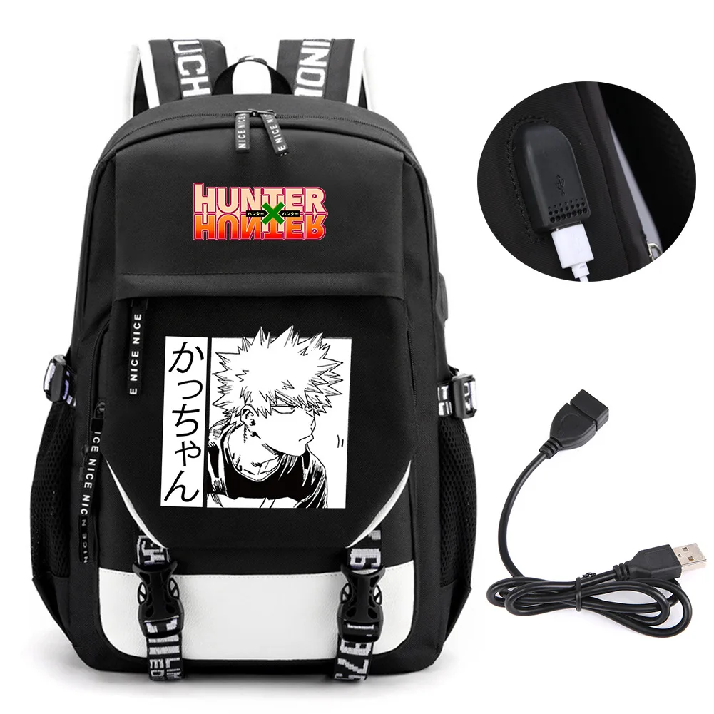 Anime Hunter Seesaw Killua Zoldyck Backpack School BookBags Mochila Travel USB Port Bag Laptop Boy Girls Backpack