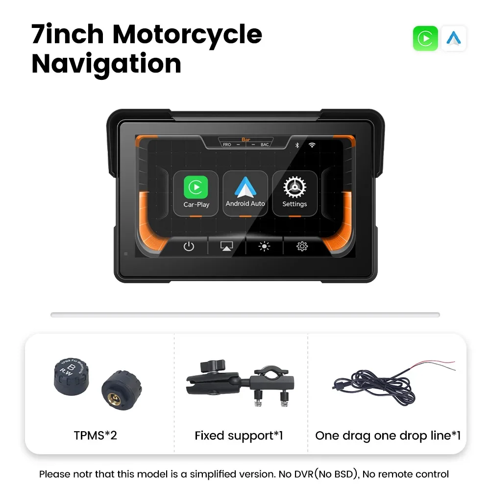 

Tomostrong 7-дюймовый навигатор с системой Linux, беспроводным CarPlay, Android Auto и водонепроницаемостью IPX7, с TPMS.