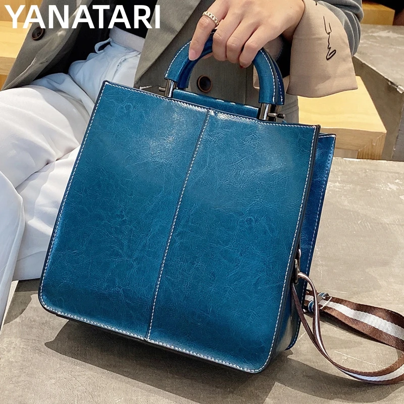 YANATARI Female Genuine leather handbags women shoulder crossbody bag vintage high-capacity tote bag minimalist luxury bag