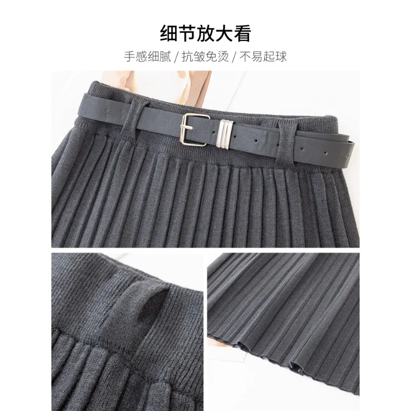 Jupe plissée grise pour femme, jupe trapèze mi-longue, à la mode, élégante, hiver