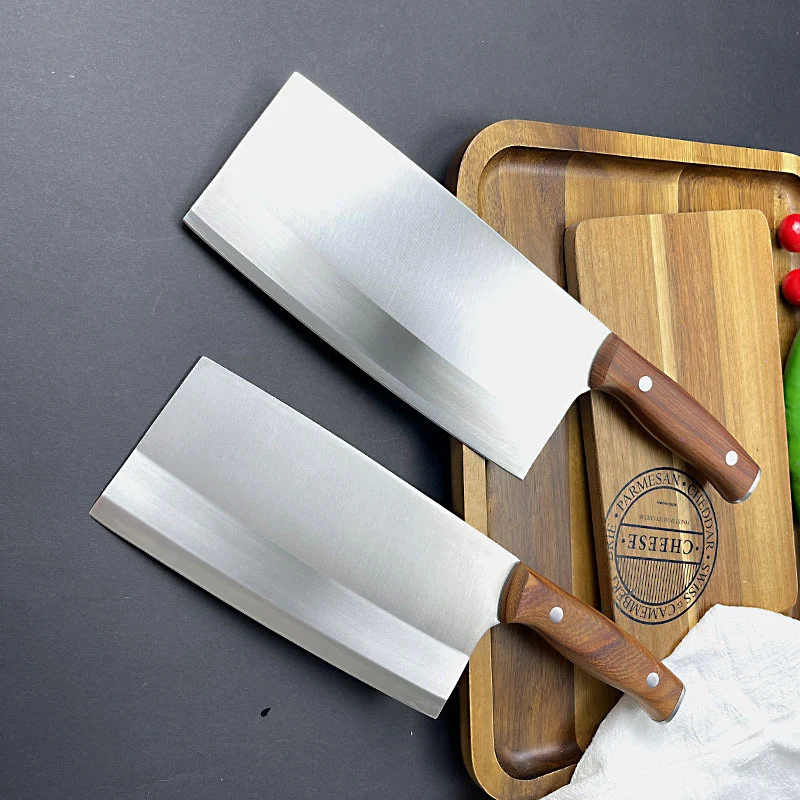 Chinese Chef Knife 3-layers Clad Steel 10Cr15Mov Blade Chopper Poultry Slicing Vegetables Cleaver Meat Kitchen Knife Wood Handle