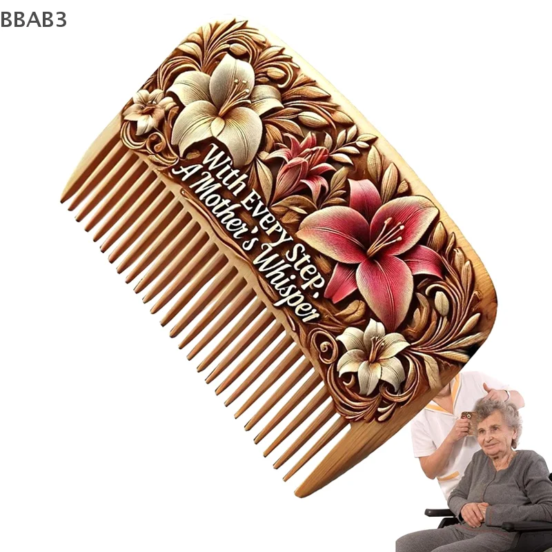 

Hand-carved Mother's Day Comb Handmade Vintage Natural Wooden Comb Wide Floral Engraving Detangling Hairbrush Mother's Day Gifts