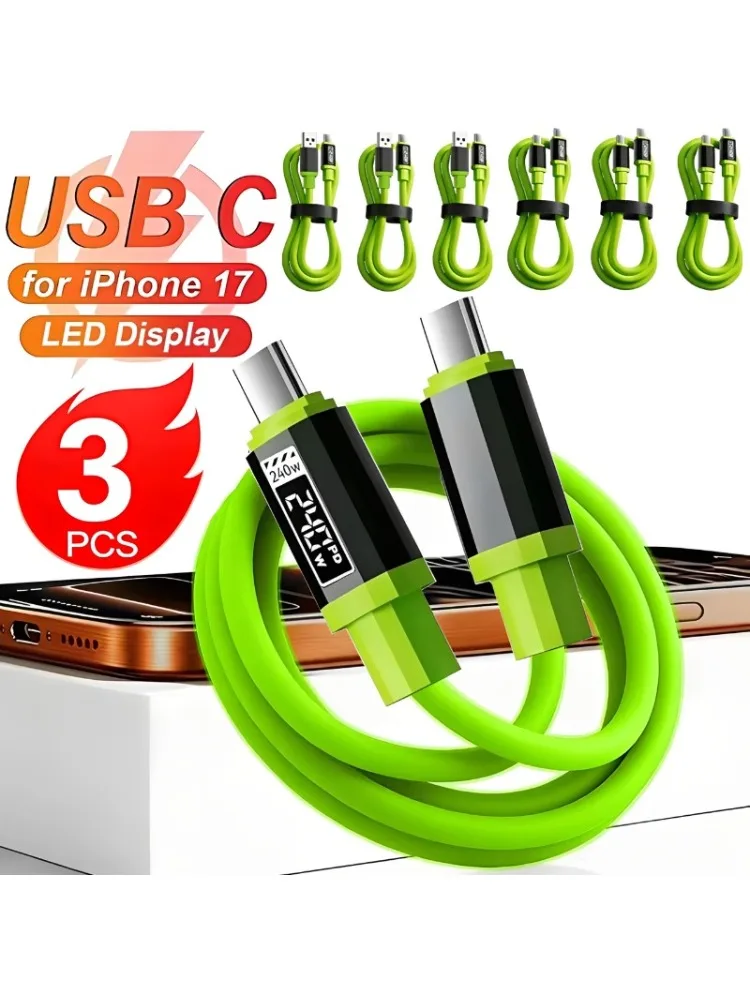 3er-Set 240W USB-C-auf-C-Datenkabel PD Schnellladekabel für iPhone 17 16 15 Samsung Smartphones 0,3m/1m/1,5m/2m Typ-C-Kabel