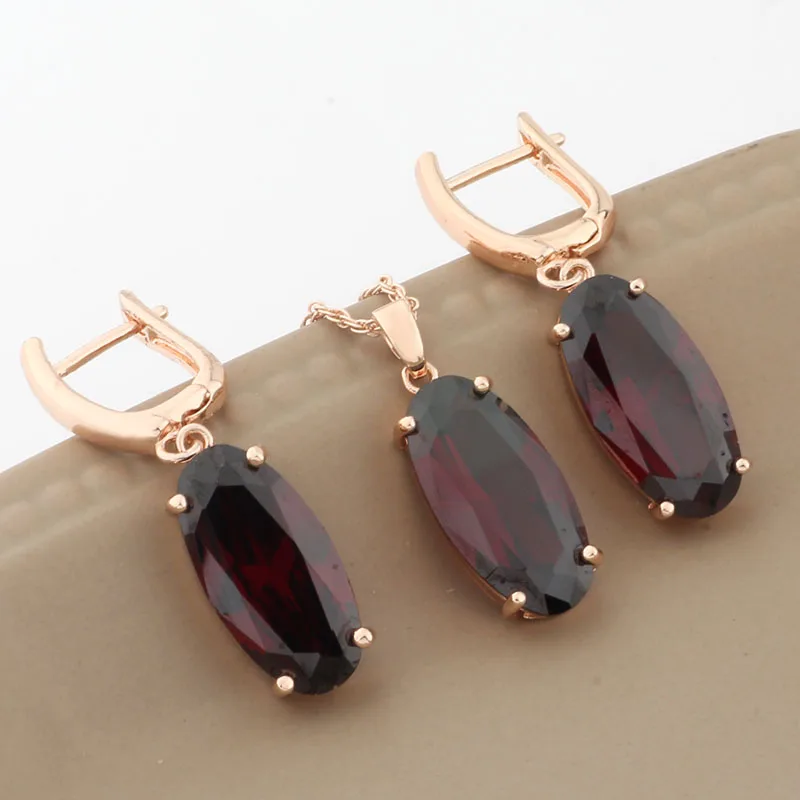 10*20mm Big Oval Shape 8 Color Jewelry Sets For Women Luxury High Quality 585 Rose Gold Color Necklace And Earrings Jewelry Sets