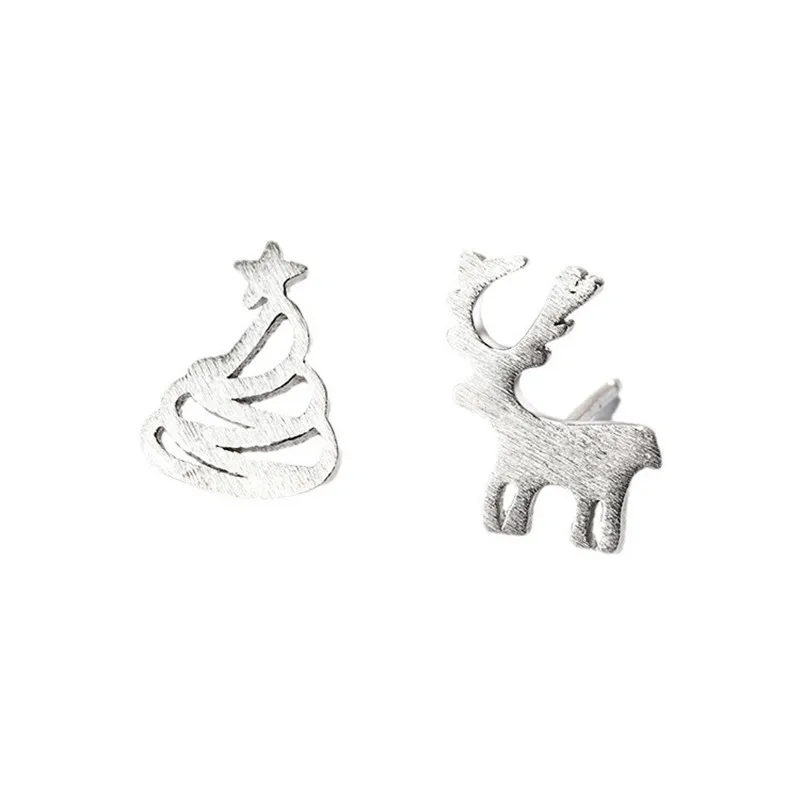 

Sterling Silver Earrings Women's Christmas Tree Deer Horn Matte Earrings Popular Fashion Jewelry Festival Gifts