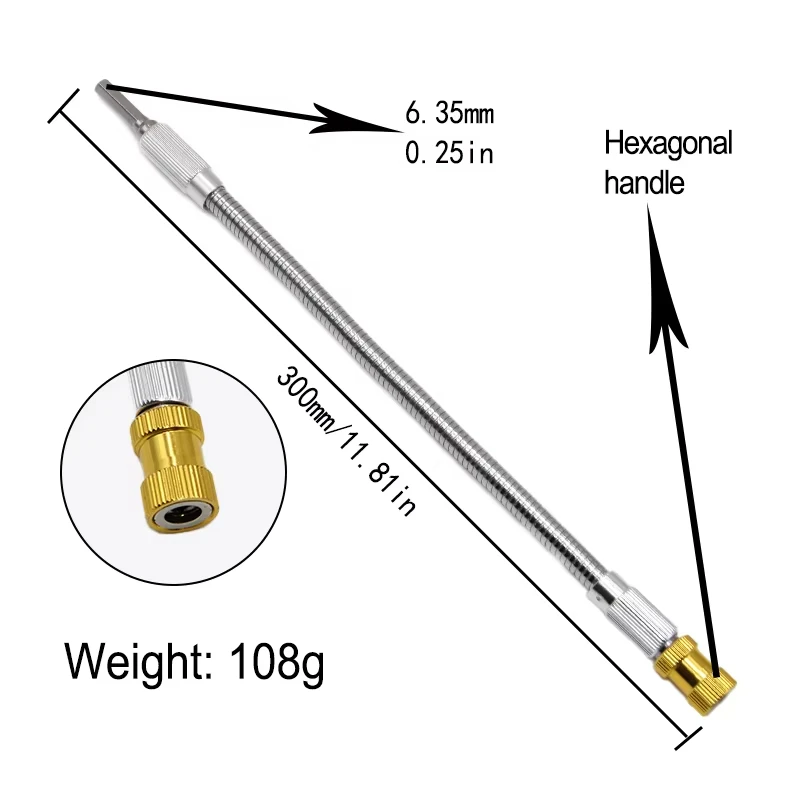 Metal universal soft shaft 300mm magnetic connection limit extension rod 1/4 hexagonal screwdriver bits direction change tool