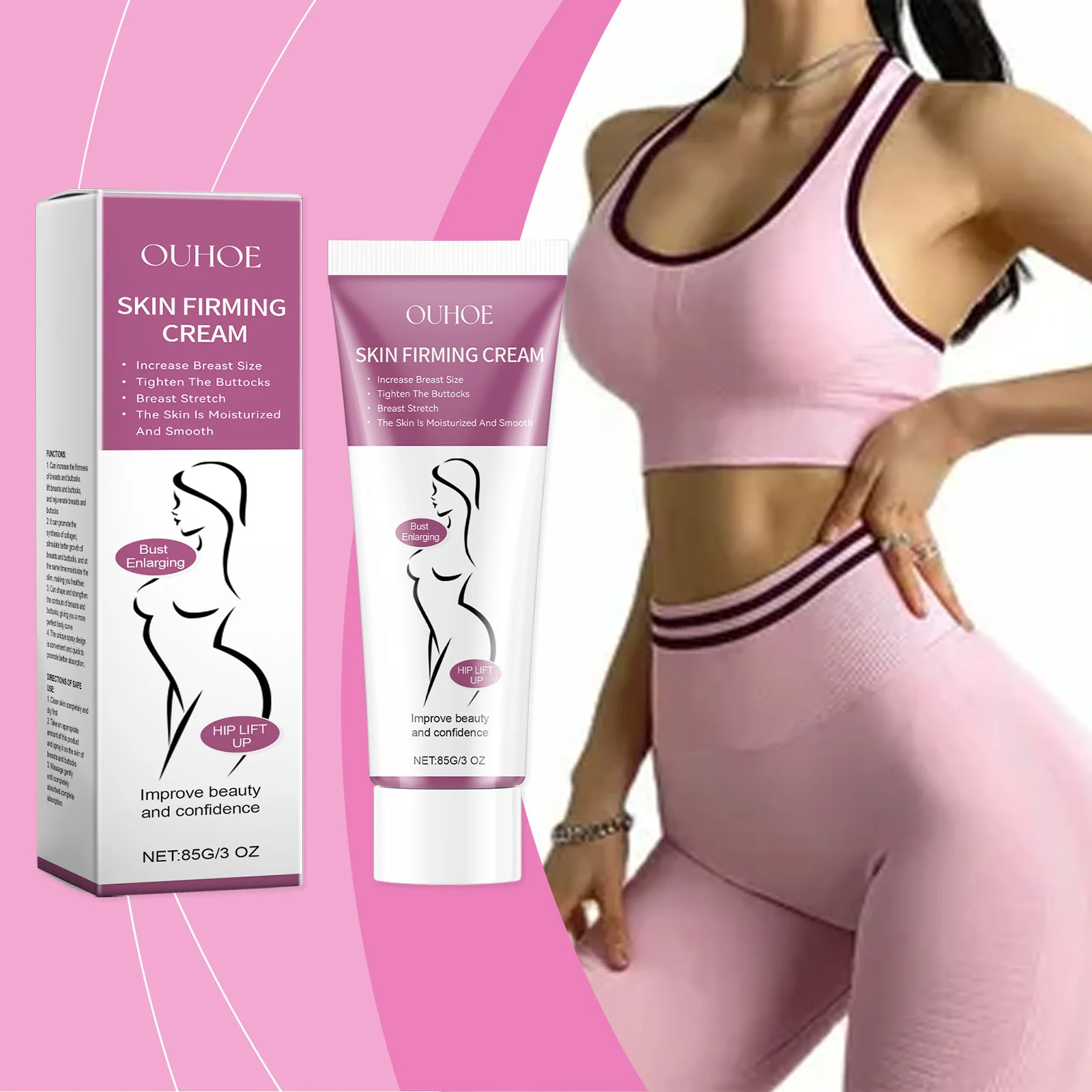 

Skin firming cream, breast and butt lifting, local care tightens the chest and buttocks, highlighting the contours of the body