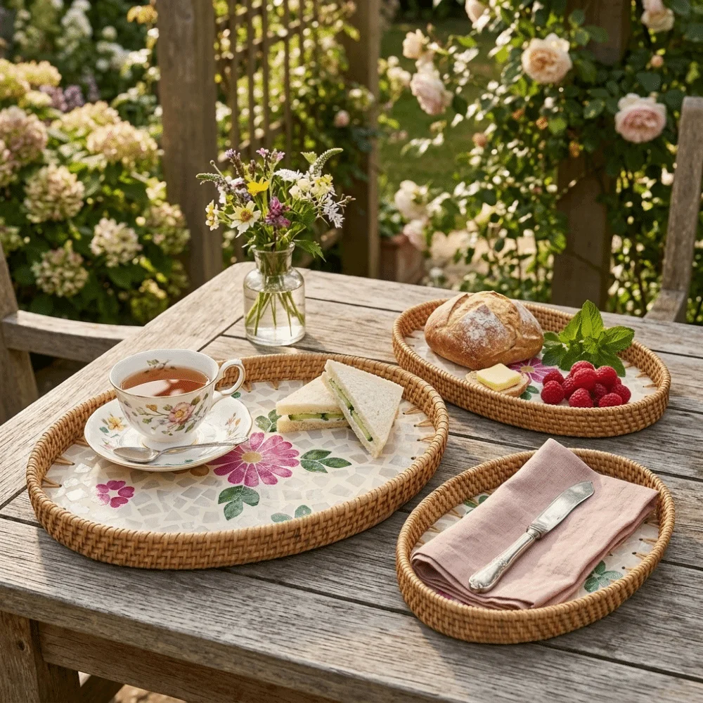 3Pcs Practical Plant Fiber Serving Tray Woven Texture Breathable Structure Storage Tray Flat Tray Sturdy Fruit Tray Home Decor