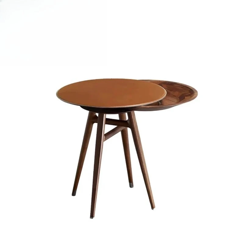 

Журнальный столик в скандинавском стиле для гостиной, прикроватный столик из натурального дерева с кожаной отделкой, круглый столик для спальни