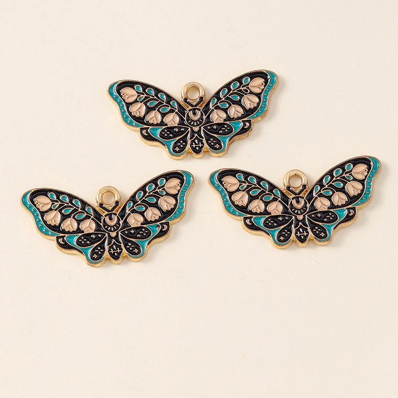 Leslie 10 Stück schöne Emaille-Insektenblume, Mond, Stern, Motte, Schmetterling, Charms für Ohrringe, Halskette, Schmuckherstellung, Zubehör – Detail 2