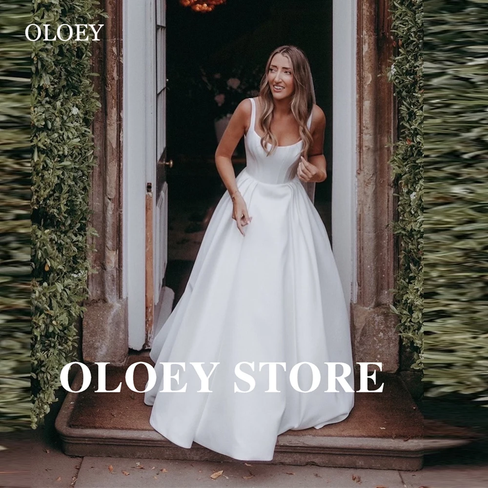 OLOEY White Simple A Line Wedding Dresses Square Neck Satin Floor Length Bridal Gowns Vestido de noiva Custom Made 2025