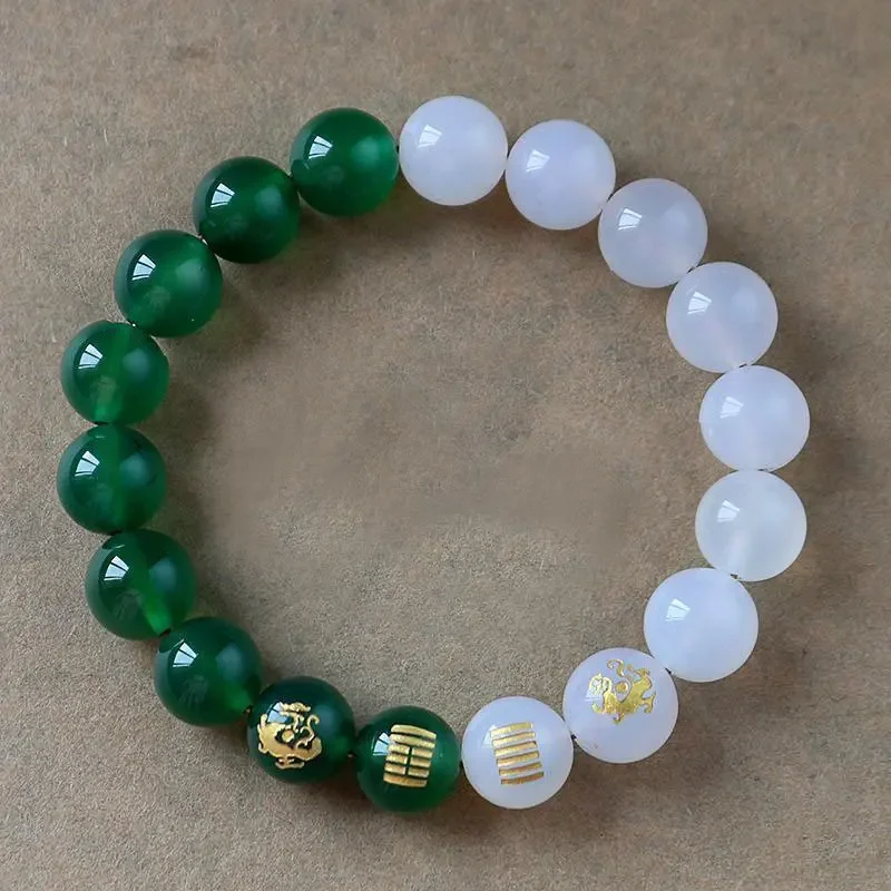Gold Wood Water Fire Earth Natural Agate Round Bead Taoist Fact Amulet Hand String Jewelry Five Elements Balance Lucky Bracelet