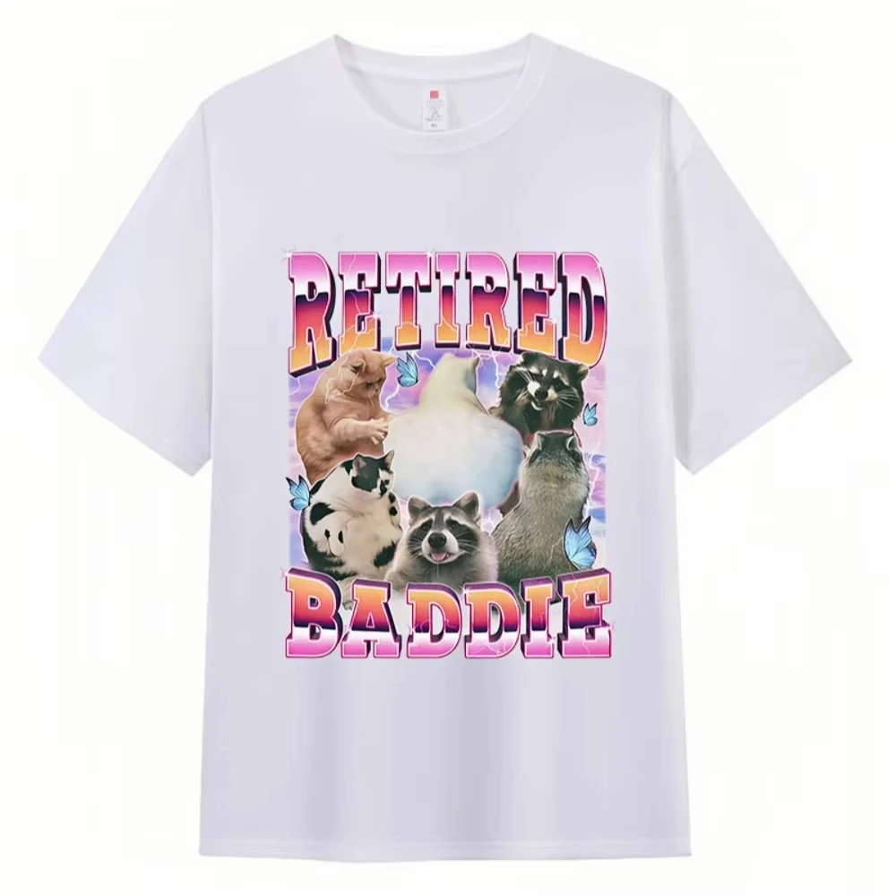 

Футболка с забавным графическим принтом «Пенсионер-бунтарь, любитель енотов» для мужчин и женщин, модная футболка оверсайз с круглым вырезом и коротким рукавом
