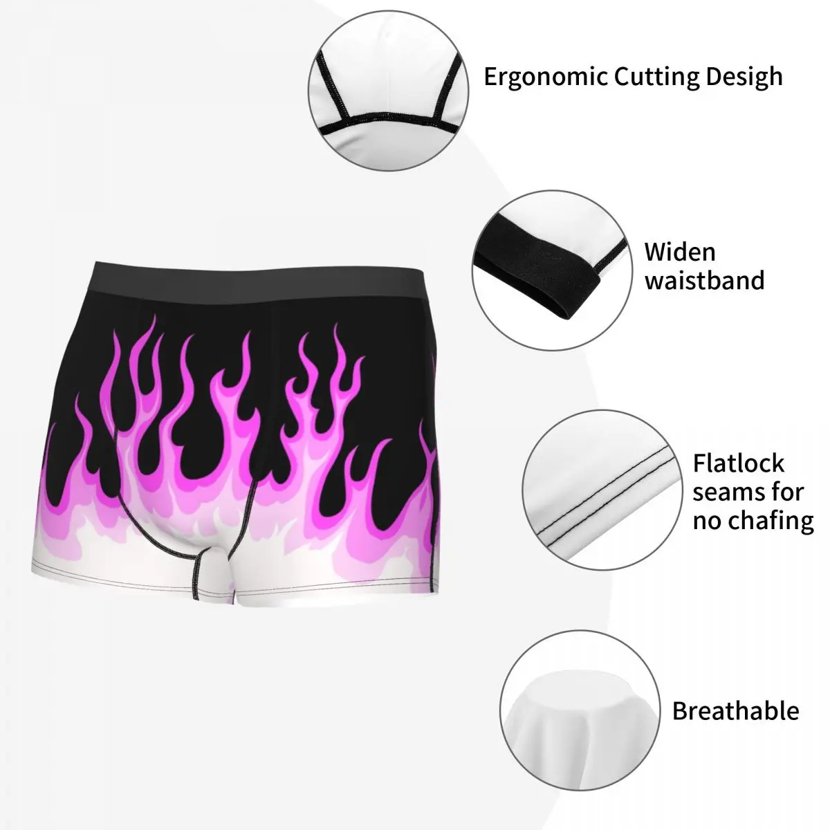 Homens Custom Pink Hot Fire Racing Chamas Boxers, Roupa Interior Engraçada, Cuecas, Cuecas, Boxers Shorts