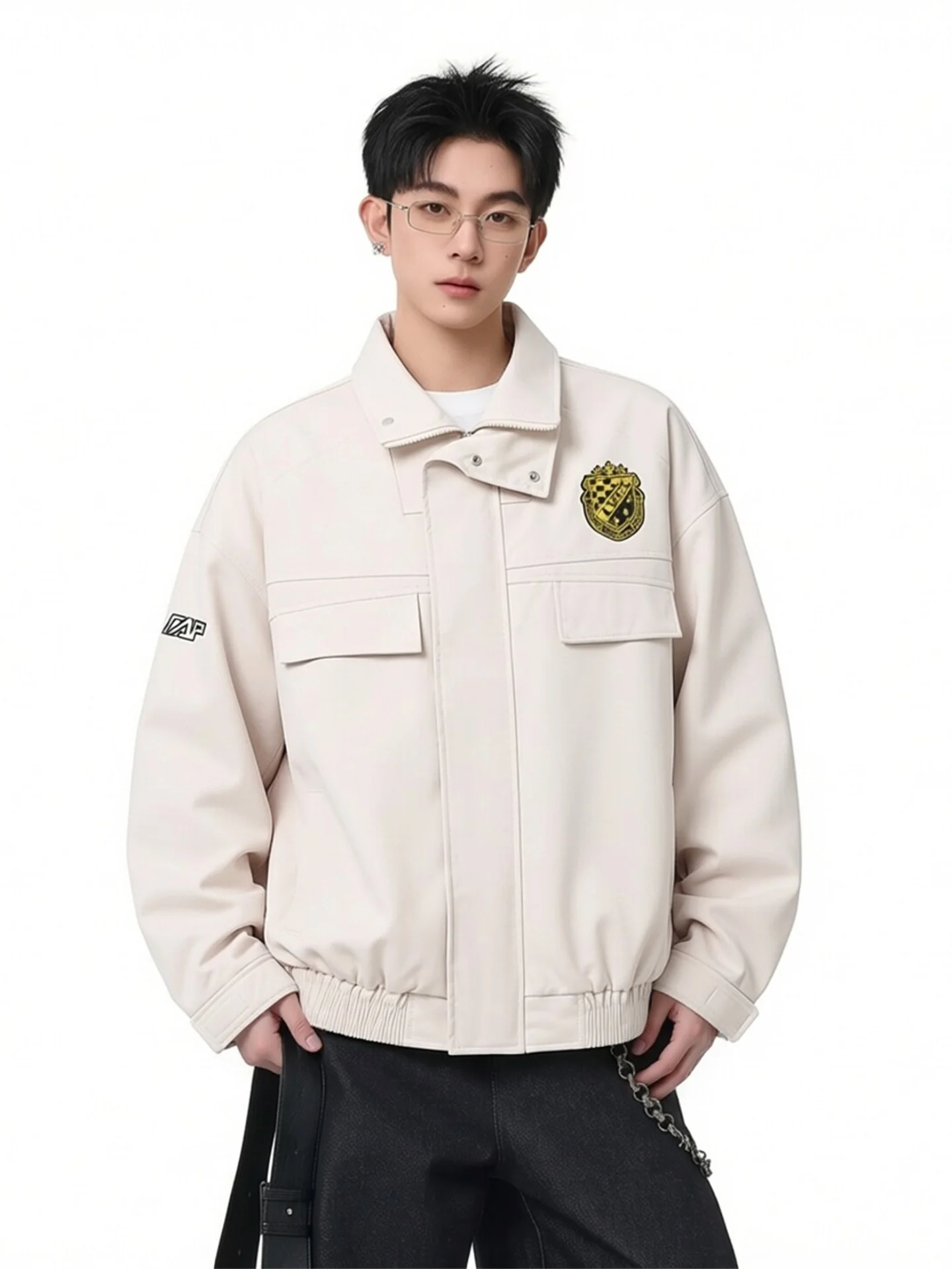 

Мужская куртка в американском стиле с вышивкой, деконструированная, модная, весенне-осенняя, мотоциклетная, свободного кроя, с воротником-стойкой, от бренда Haome Outline