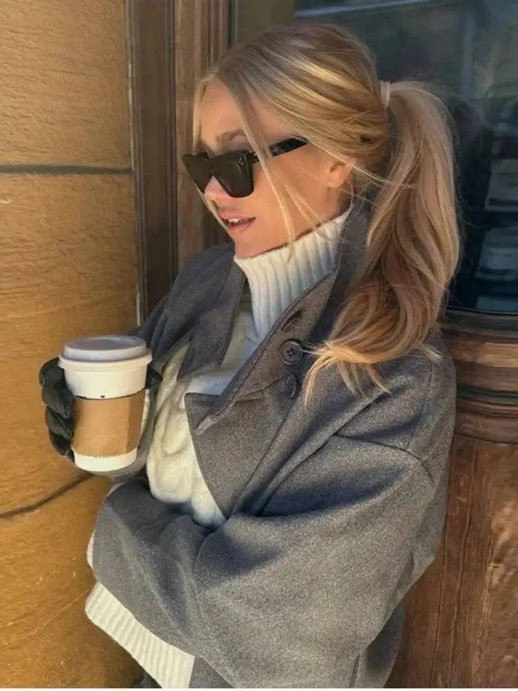 الحضرية الأسود الصوف مزيج معاطف النساء الوقوف طوق واحدة الصدر طويلة الأكمام سميكة الدافئة سترة 2025 الخريف الشتاء سيدة أبلى