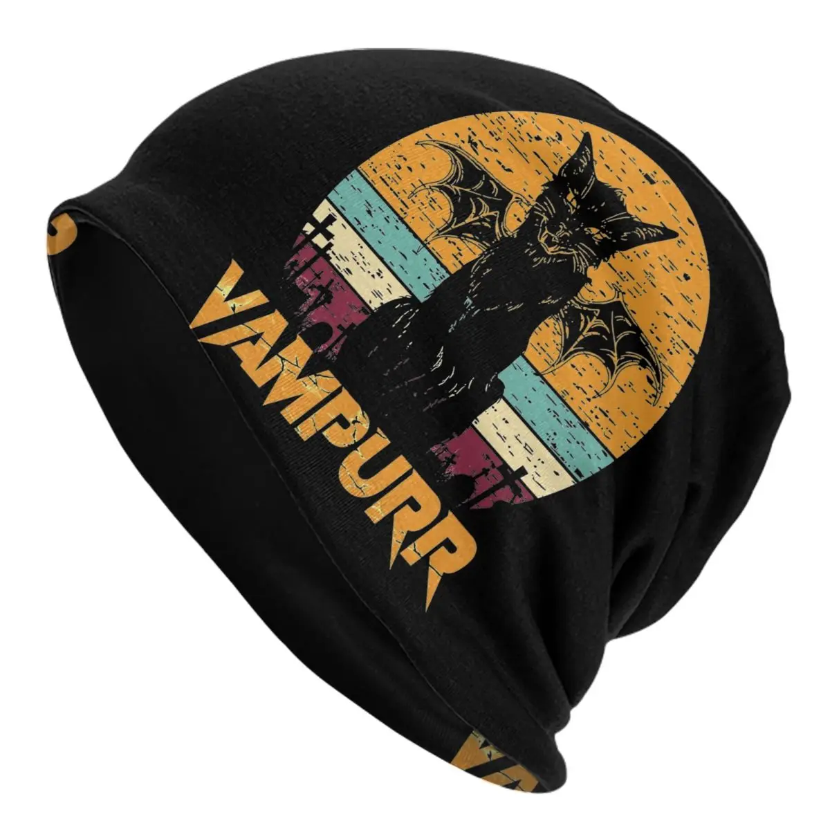 Vampurr Vintage Funny Cat Lover Halloween Bonnet Hats Goth Ski Skullies Beanies Hats for Men Knit Hat Warm Multifunction Cap