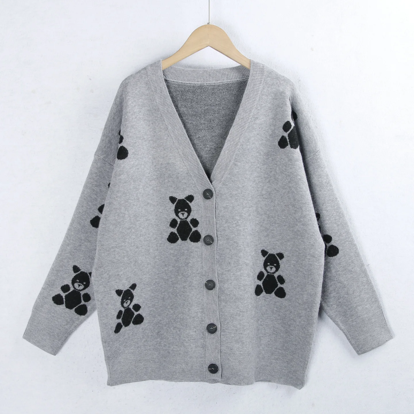 

Winter Women's Knitted Cardigan Long Sve V-Ne Big Button Sweater Large Size Loose Fit Faion Cartoon Sle Thiened Ou...