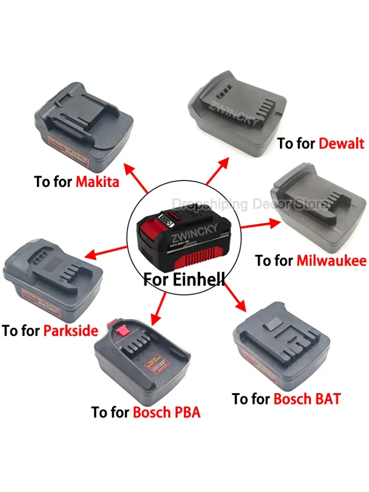 Adaptateur de batterie pour outils électriques 18V Einhell Power X-Change vers Makita/Dewalt/Milwaukee/Bosch/Parkside