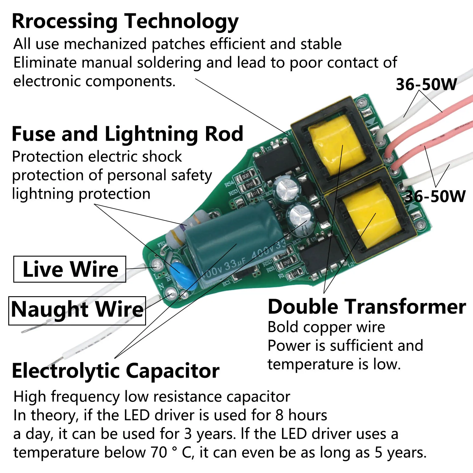 LED Driver 36-50x2W 72-100W Power supply DC120-160V built-in constant current Lighting Transformer 250mA For Purification lamp