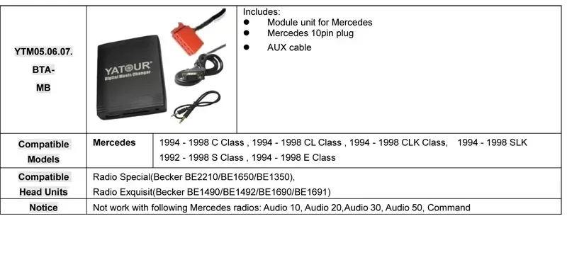 Bluetooth Adapter USB MP3 Music Streaming kit for Mercedes C S CL CLK SLK E class RADIO