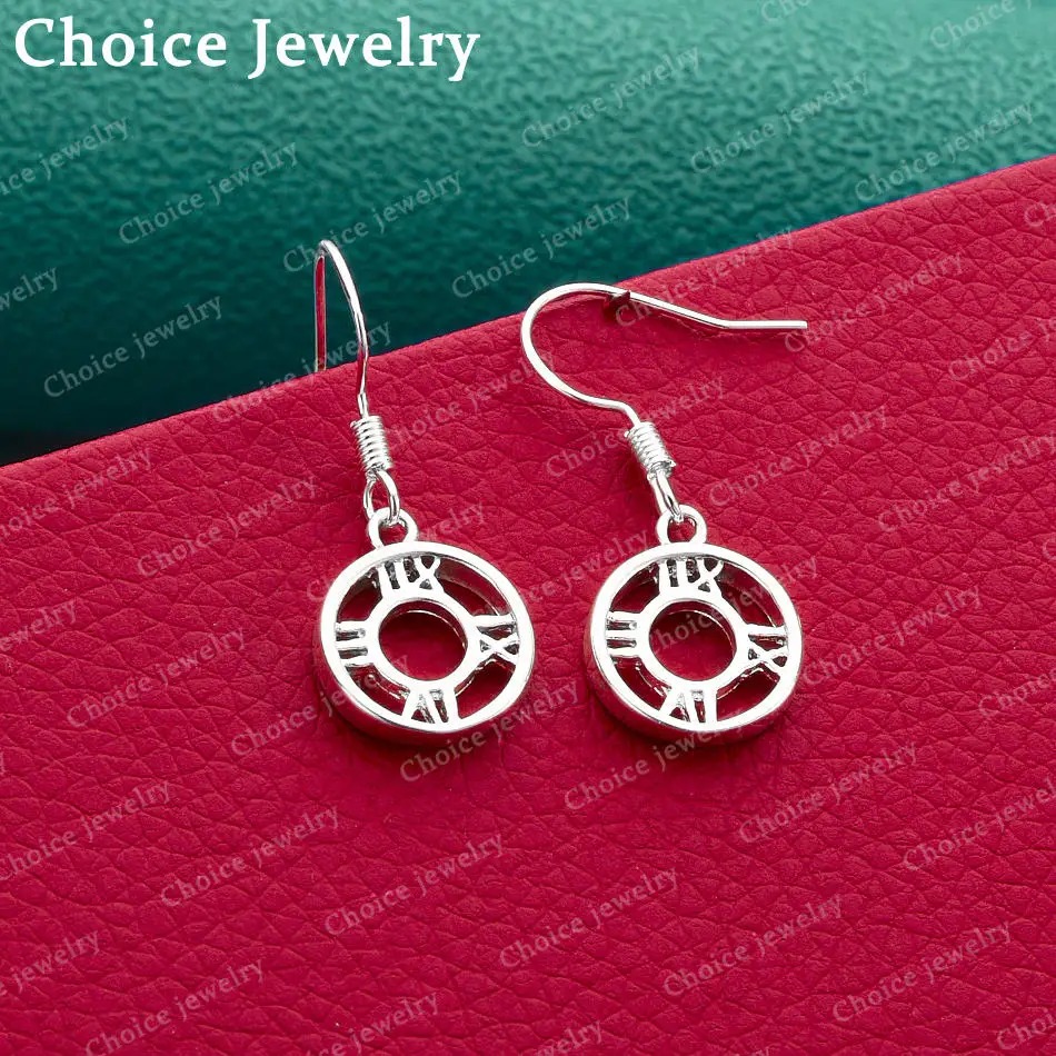 Runde Tropfenohrringe aus 925er-Sterlingsilber mit römischen Ziffern für Damen, Schmuck, Mode, Party und Alltag