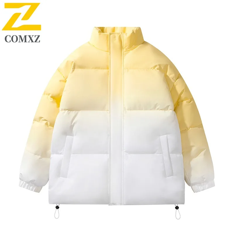 COMXZ 2025 الرجال النساء زوجين الوقوف طوق التدرج سترة قطن الشتاء فضفاضة تناسب العصرية المتخصصة تصميم معطف خفيف الوزن #1