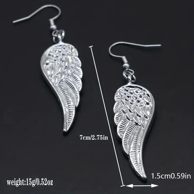 Silvery Angel Wings Design Dangle Earrings Elegant Feather Retro Style Iron Jewelry Exquisite Gift For Women Girls Daily Casual