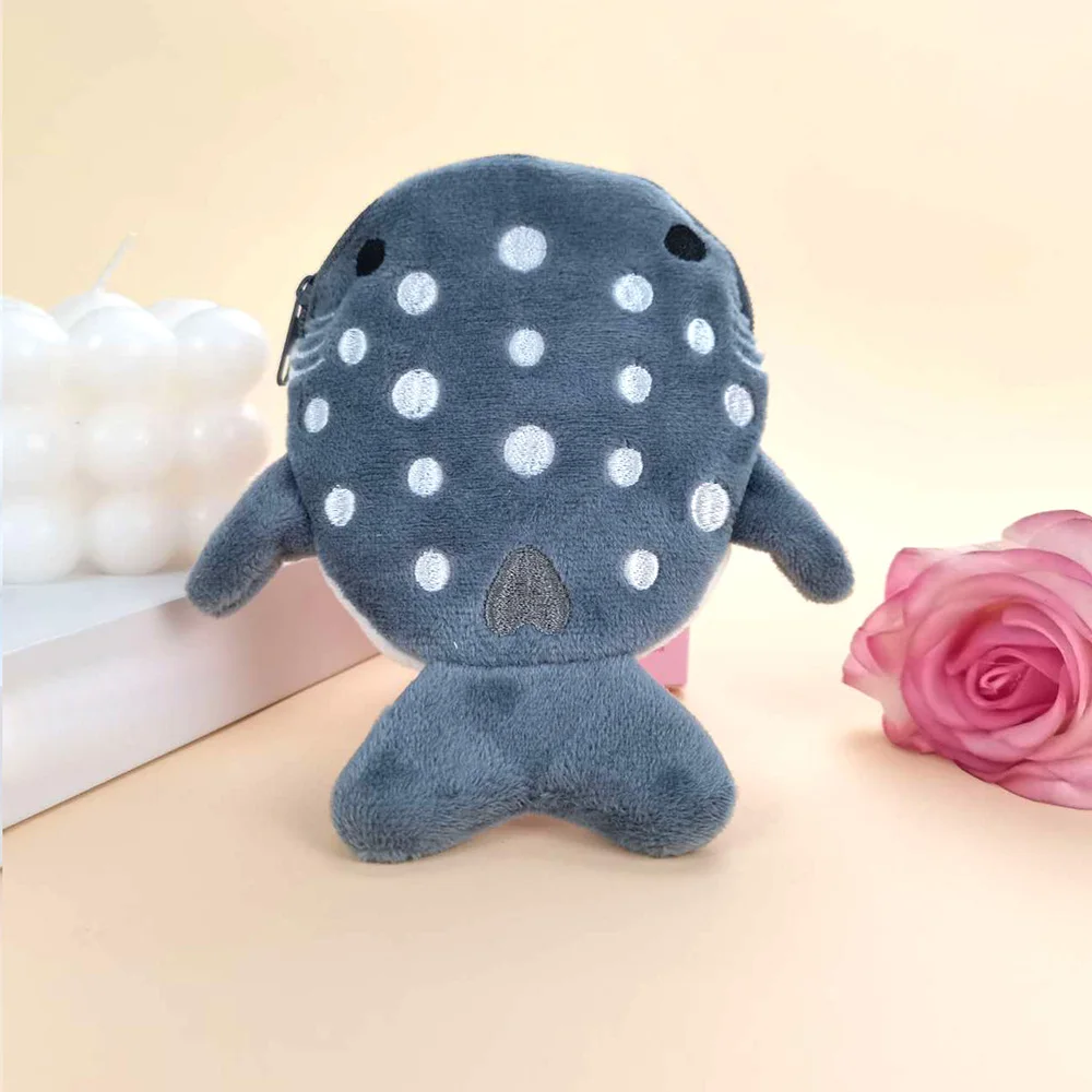 6Colors Lovely Cartoon Shark Fish Plush Wallet Zip Coin Purse Women Three-dimensional Coin Purse Headphone Bag Wallet Key Holder