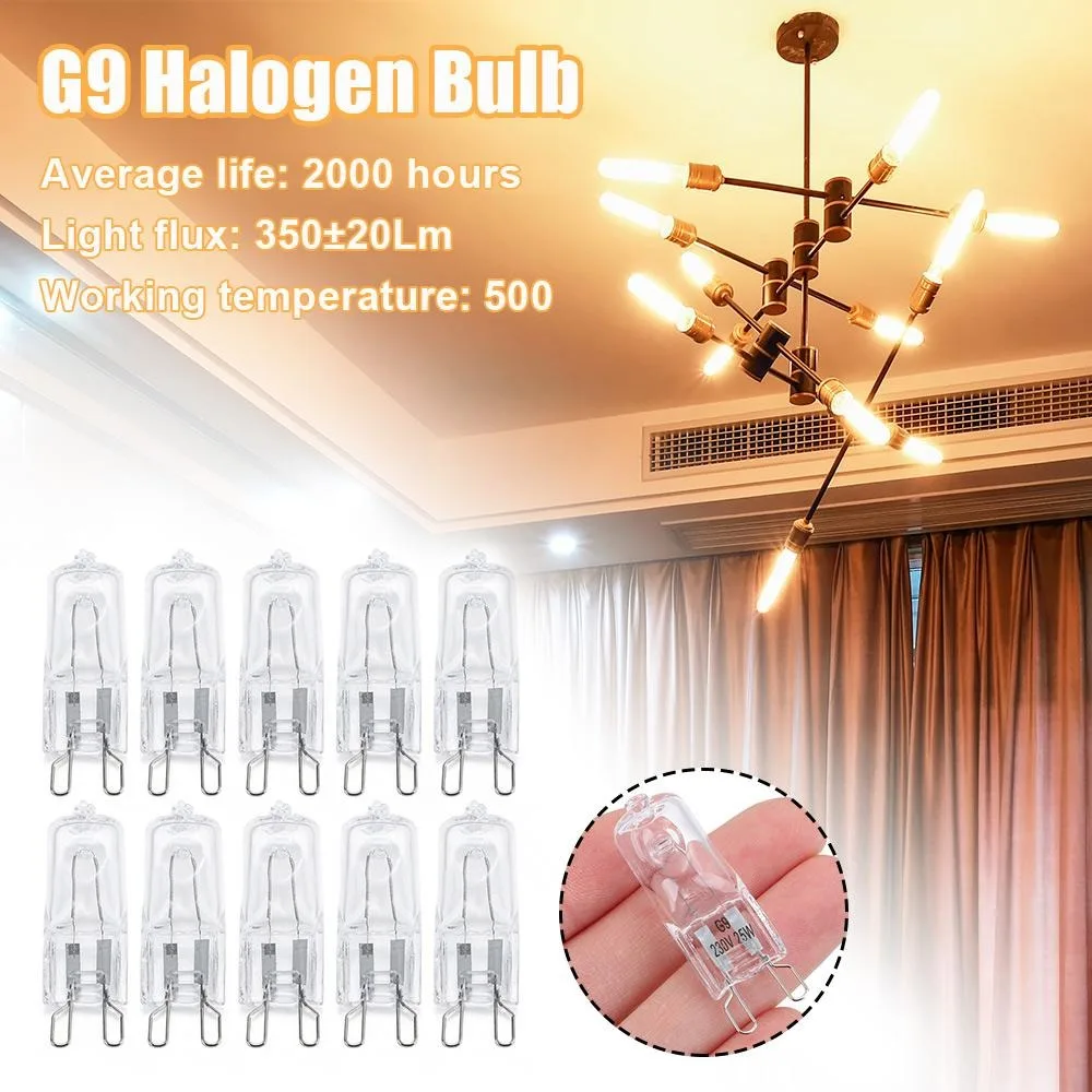 10pcs New G9 Halogen Light Bulbs 25W/40W/60W 220V Filament Lamp High Temperature Resistant Energy Saving Warm White Ovens