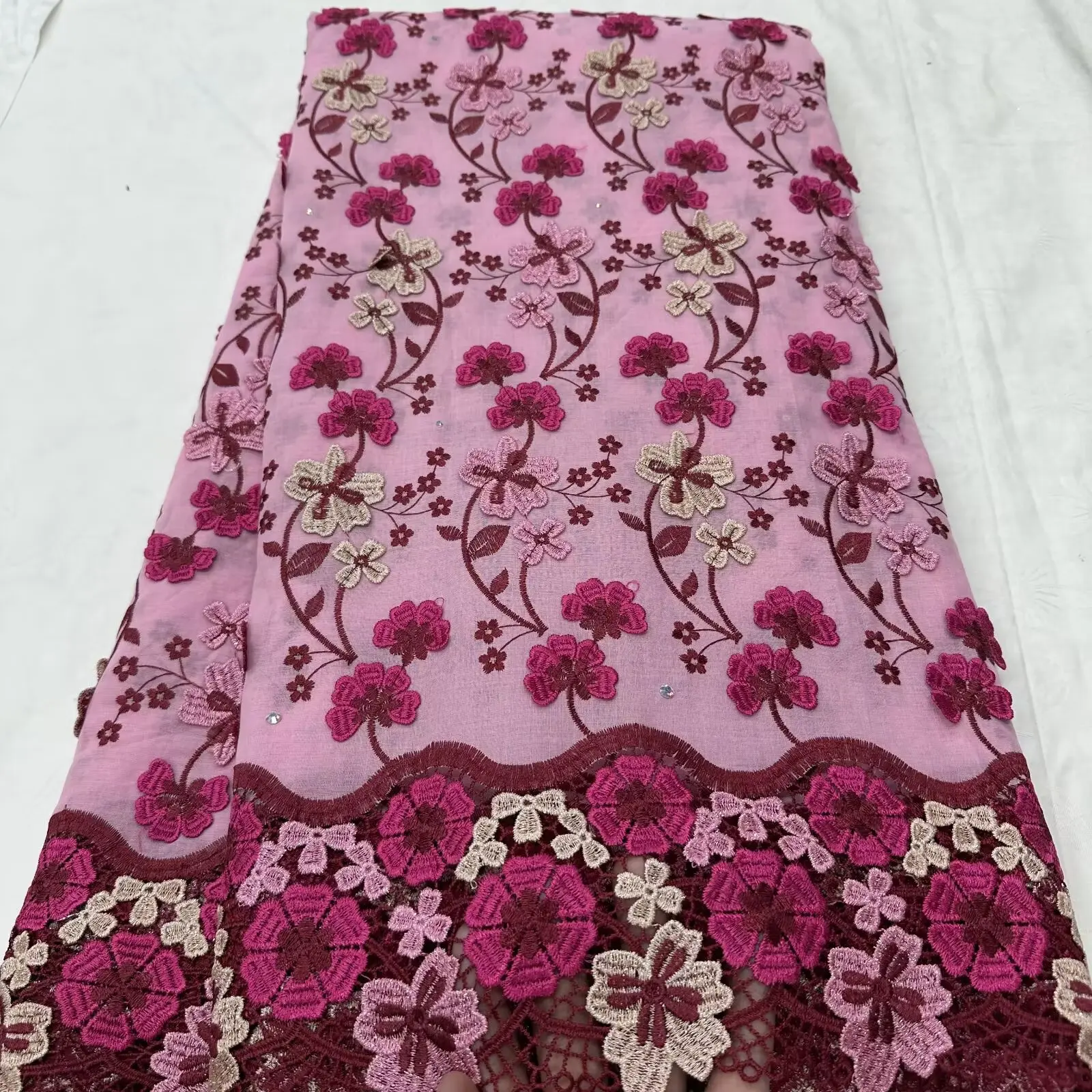 Swiss Voile Lace In Switzerland With 3D Flower Applique Stones Super Quality African Lace Fabric For Wedding Lace Dress 16A98