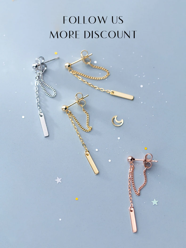 MODIAN nowy 3 kolor linia geometryczna Chain Stud kolczyk dla kobiet moda oryginalna 925 Sterling Silver proste Ear Pin Fine Jewelry — zdjęcie 2