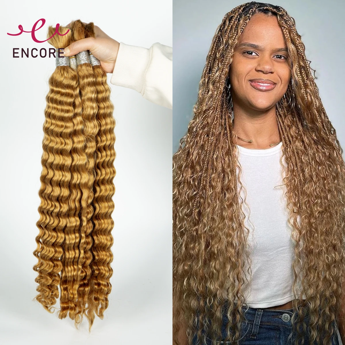 Pacotes de cabelo onda profunda, cabelo encaracolado em massa, 100% cabelo virgem, Boho trançado extensões de cabelo, Ombre, 26 em, 28 em