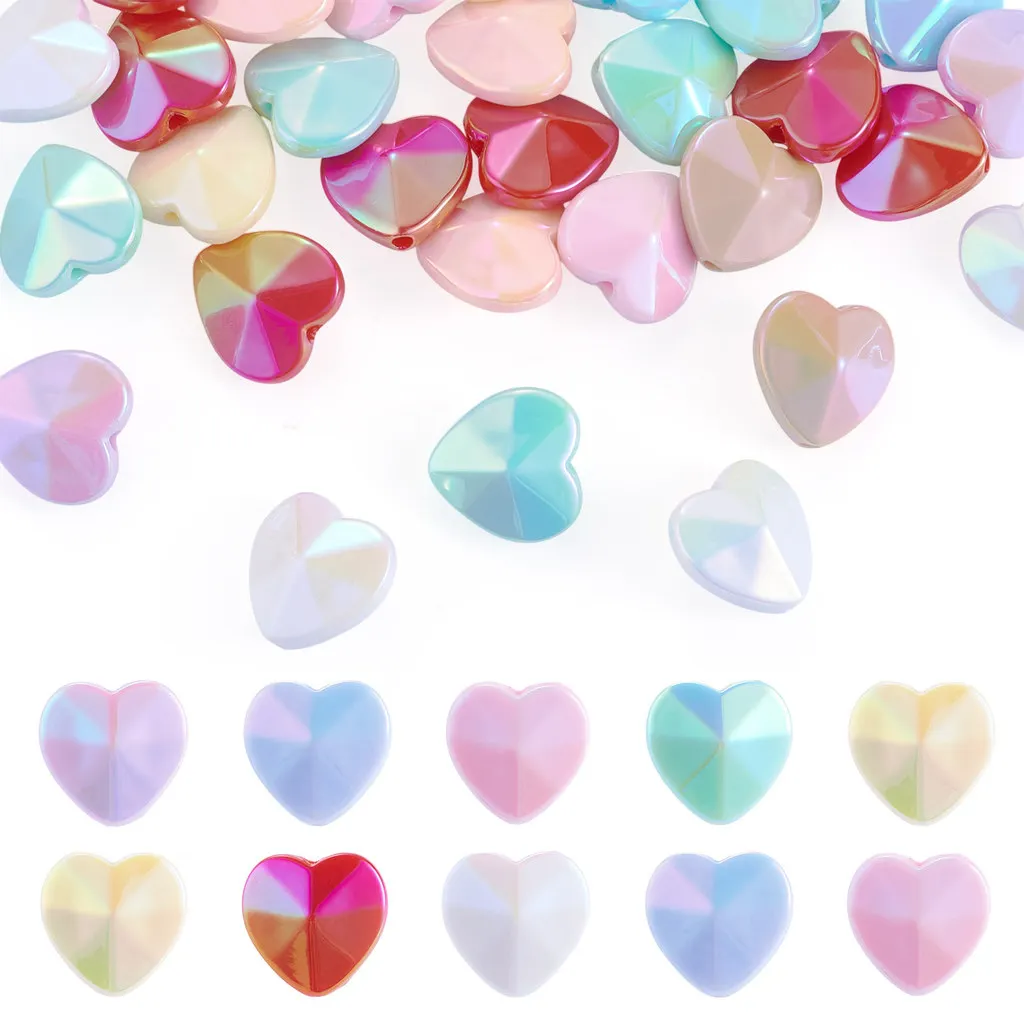 30Pcs Opaque Iridescent Heart Acrylic Beads Random Mixed Color for Diy Jewelry Making Bracelet Necklace Earrings Crafts