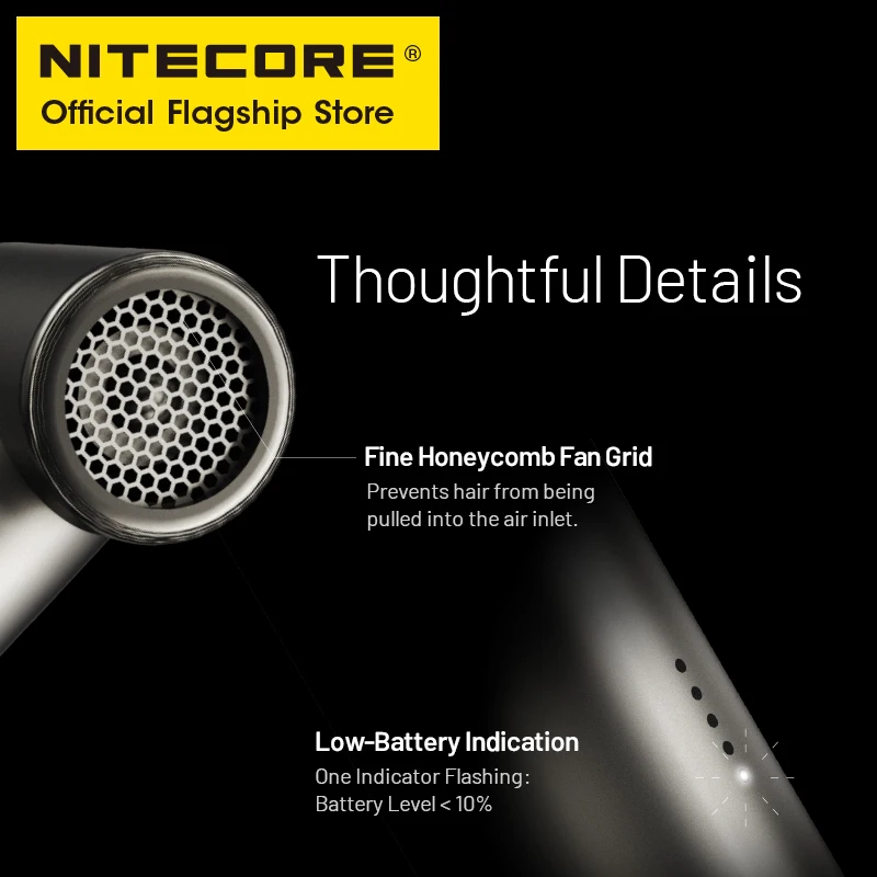 NITECORE NEF01 مروحة صغيرة محمولة 166 جرام منفاخ جيب محمول بنك الطاقة في حالات الطوارئ للتخييم في الهواء الطلق والتنزه والحفلات الموسيقية