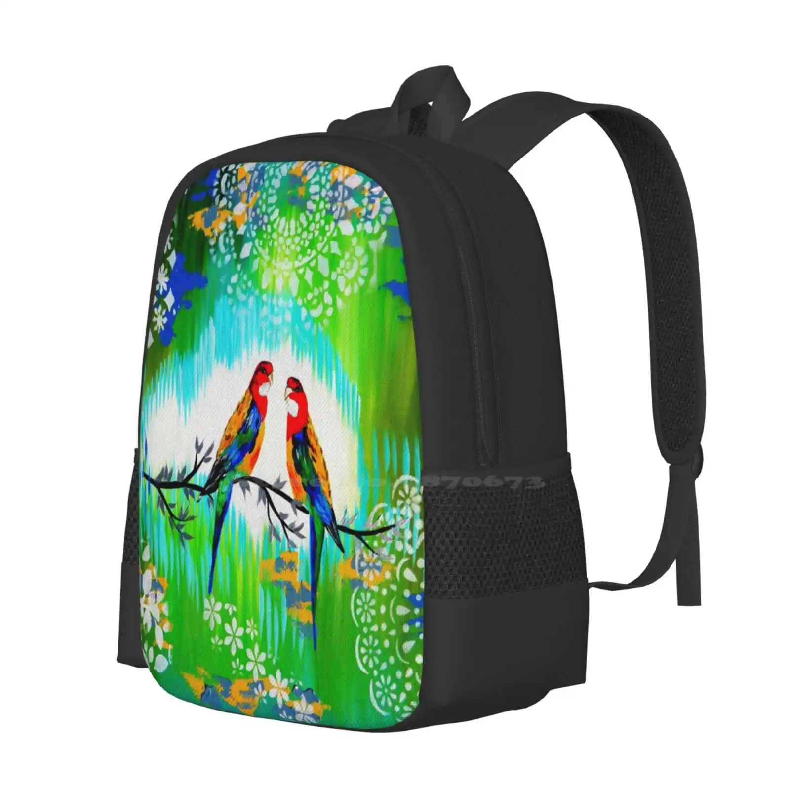 Green And Fresh Hot Sale Schoolbag Backpack Fashion Bags Green Emerald Olive Lime Parrots Chic New Modern Australian Birds Love