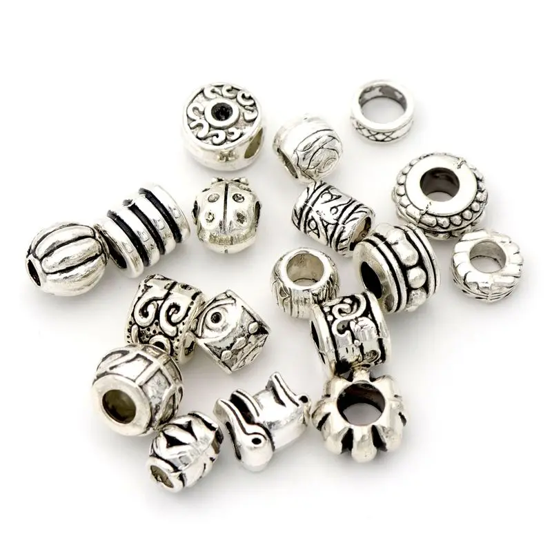 Tibetan Silver Color Ladybug Big Hole European Metal Loose Spacer Beads For Jewelry Making Diy Finding Needlework Wholesale