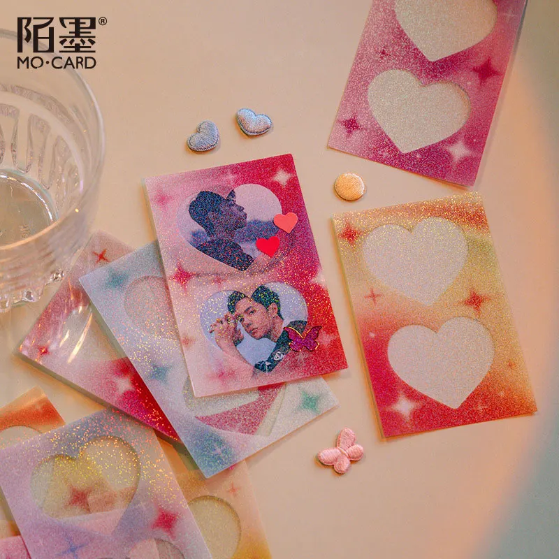 New 20pcs/Pack Kawai Laser Glittery PET Love Heart 3 inch Photocard Frame Photo Decoration Card