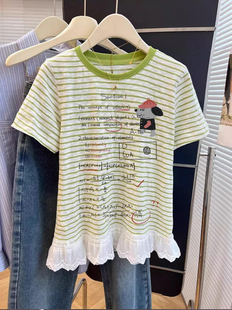 Faionable شريط الدانتيل تقليم ort Sve تي شيرت ex الصيف فريد جميل أعلى السيدات عارضة فضفاضة تناسب العرق ماصة